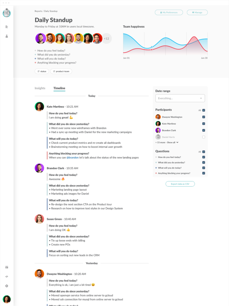 Report View page with Timeline
