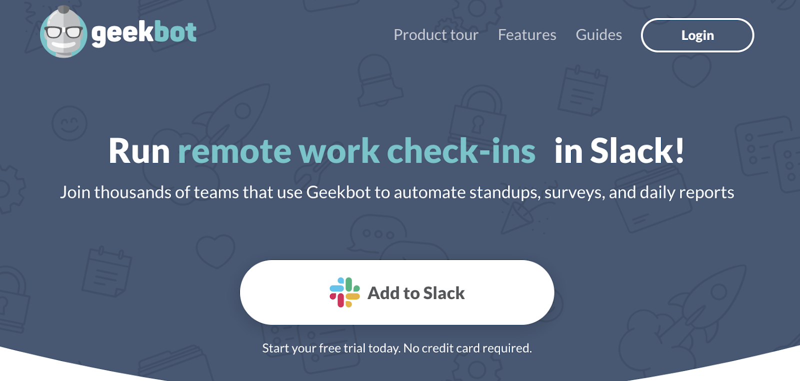 The Geekbot homepage: Run remote work check-ins in Slack!