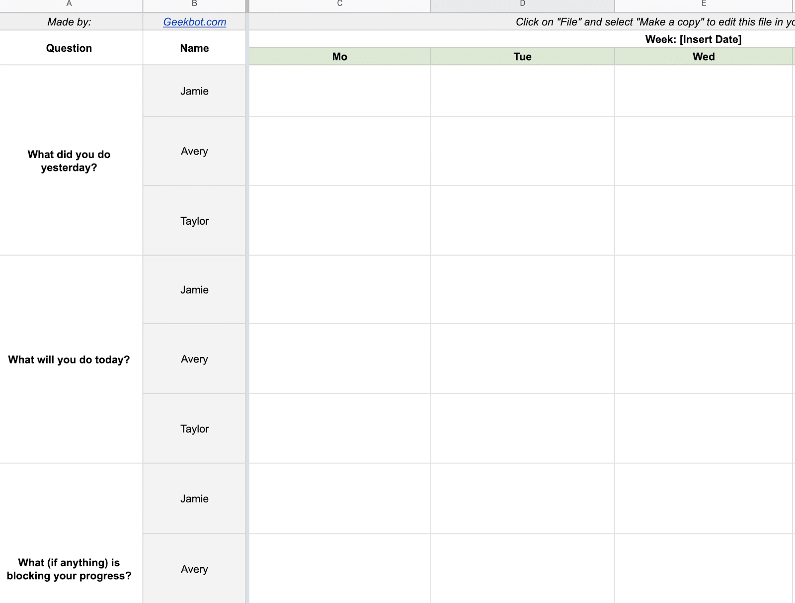 Daily Standup Excel/Google Sheets Template [Downloadable] For Mom Meeting Template