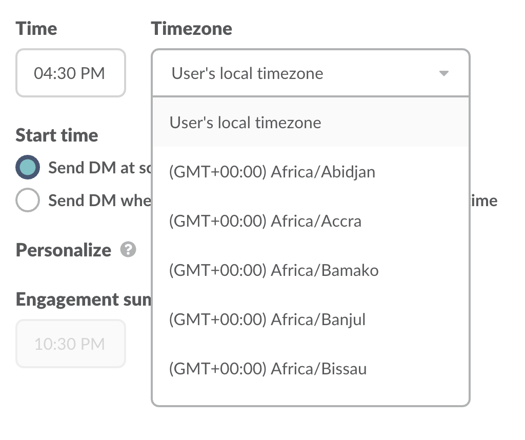 Time & Timezone: With Geekbot, you have the option of sending retrospectives at a specific time in everyone's timezone.