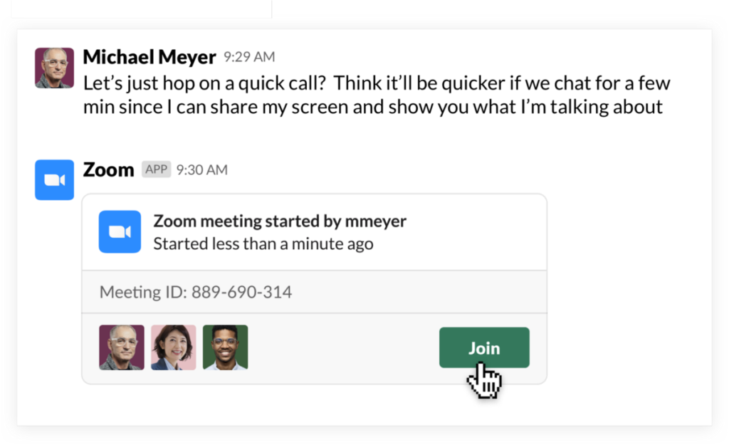 A preview of Zoom's app for Slack