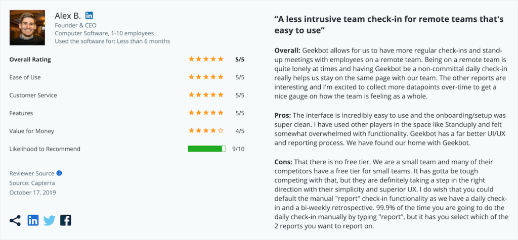 Geekbot review: "A less intrusive team check-in for remote teams that's easy to use"