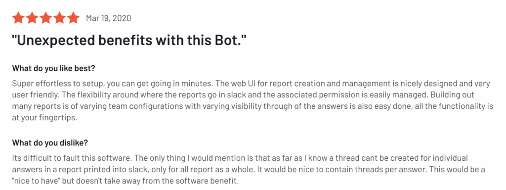 Geekbot review: "Unexpected benefits with this bot"