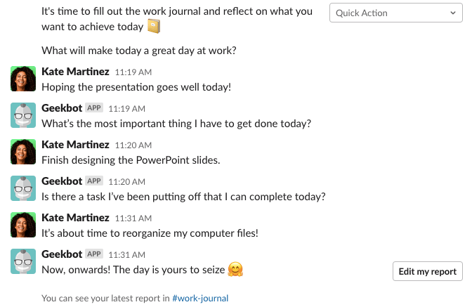 Journal questions in Microsoft chat. 