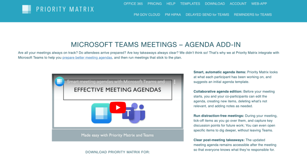 Priority Max: Microsoft Teams meetings - Agenda Add-in.
