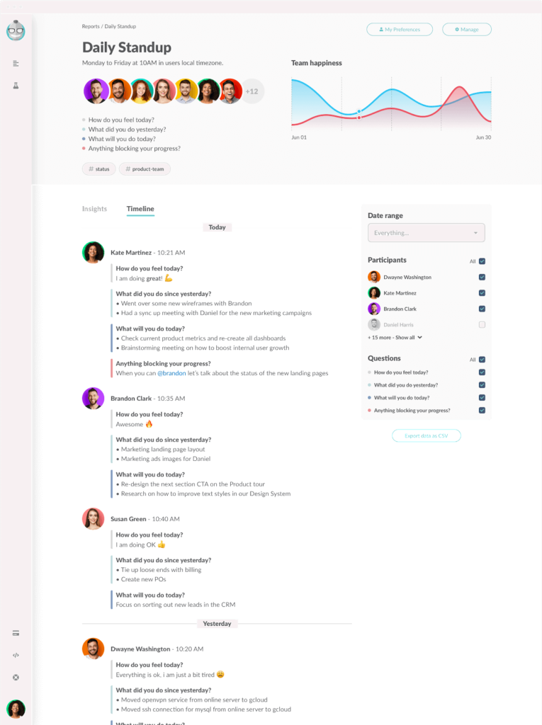 Overview dashboard in Geekbot. 