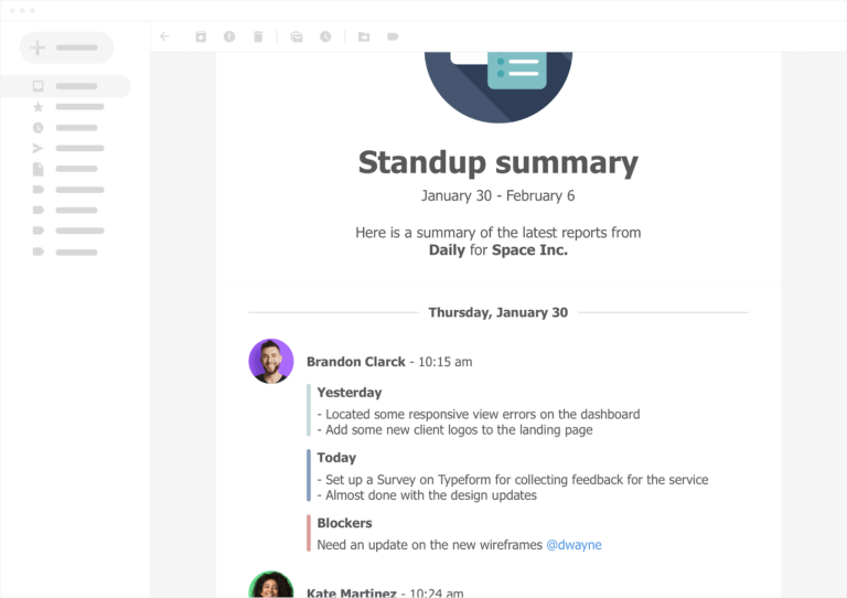 Email standup summary.